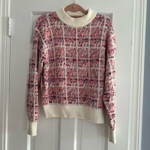 Ann Taylor Red and Blue Cowl Neck Sweater with Textured Knit